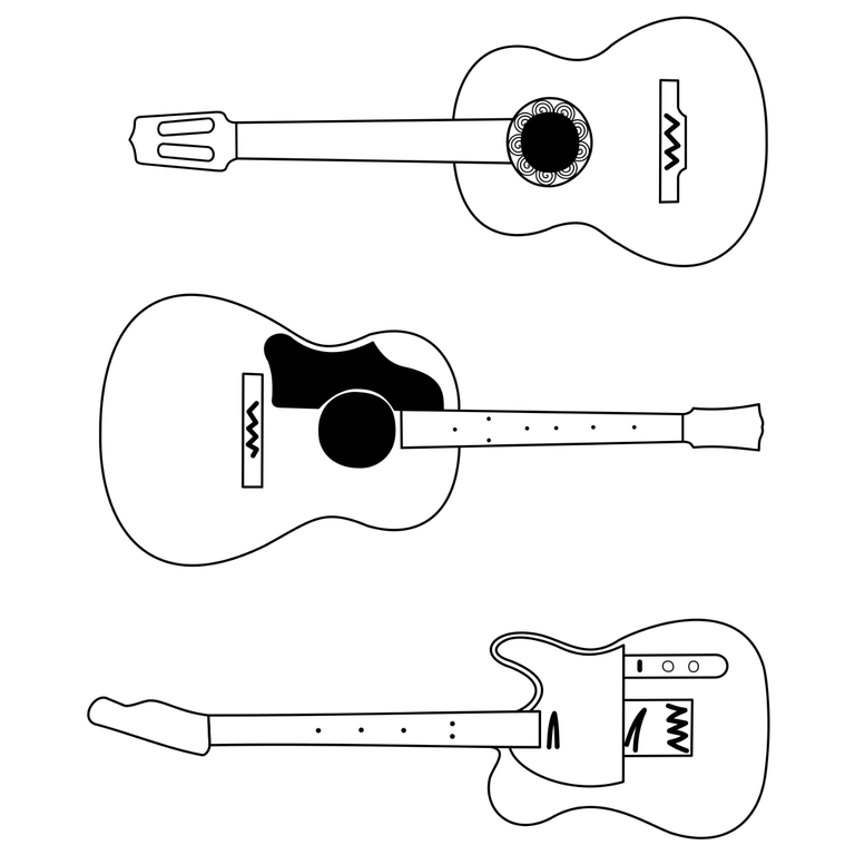 guitares folk, classique et électrique